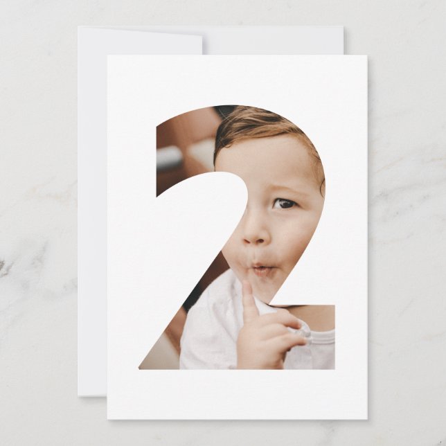 Modern Minimal Photo Number Two Second Birthday Invitation (Front)