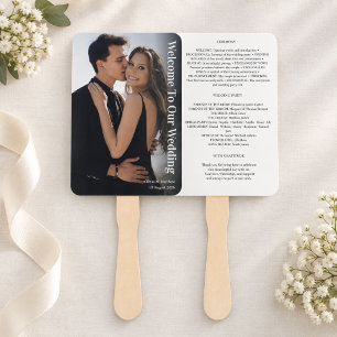 Modern Minimal Photo Overlay Wedding Program Hand Fan