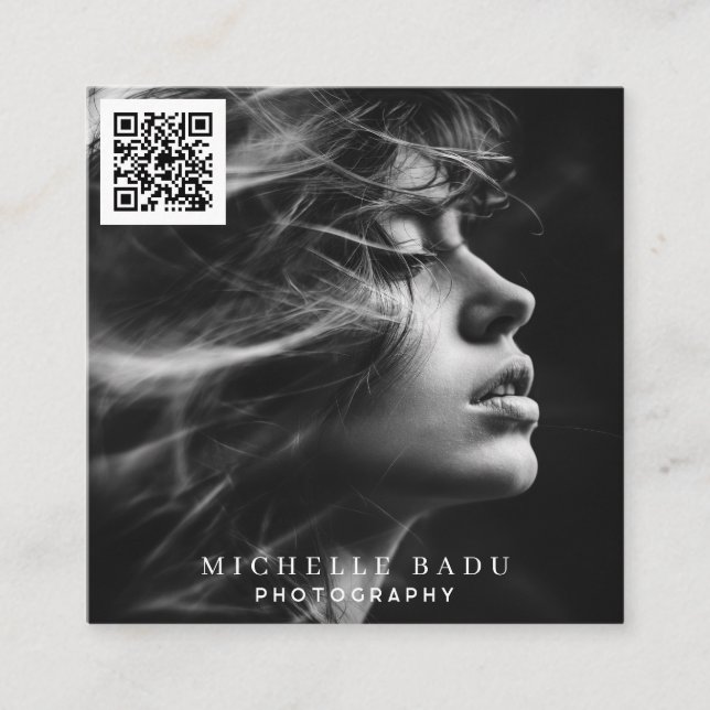 Modern Minimal Photo QR Code Social Media Square Business Card (Front)
