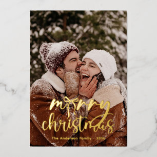 Modern Minimal Photo Script Christmas Foil Holiday Card