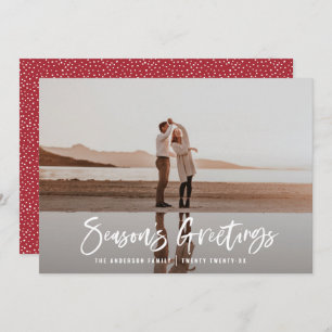 Modern minimal photo script red Christmas Holiday Card