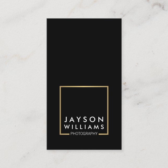 Modern Minimal Photographer Gold Square Logo II Business Card (Front)