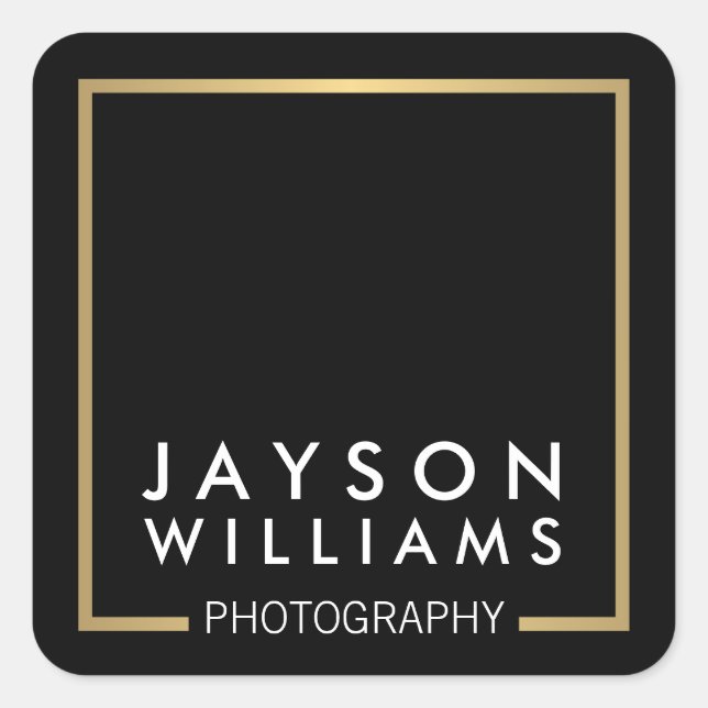 Modern Minimal Photographer Gold Square Logo II Square Sticker (Front)