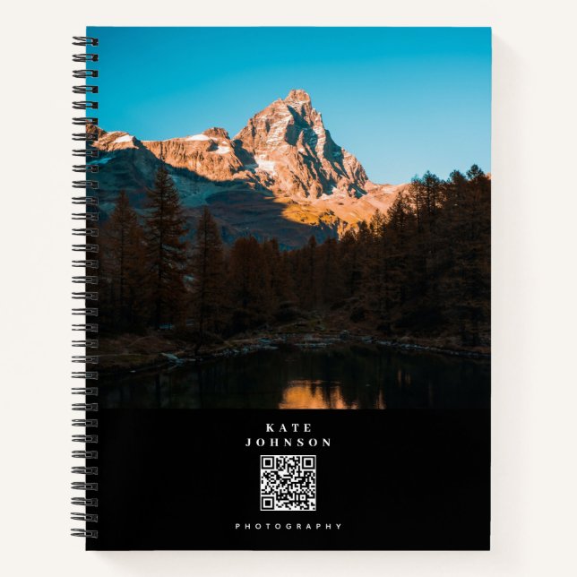 Modern Minimal Photographer QR Code Social Media Notebook (Front)