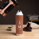 Modern Minimal Pill Monogram - Terra Cotta Water Bottle<br><div class="desc">A trendy,  elegant monogram design in a pill border. Modern,  minimal lines with 2 monograms separated by a line. The background colour can be changed.</div>