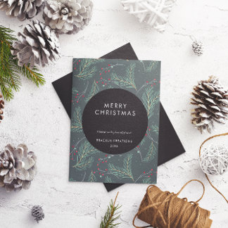 Modern Minimal Pine Pattern Corporate Christmas Holiday Card