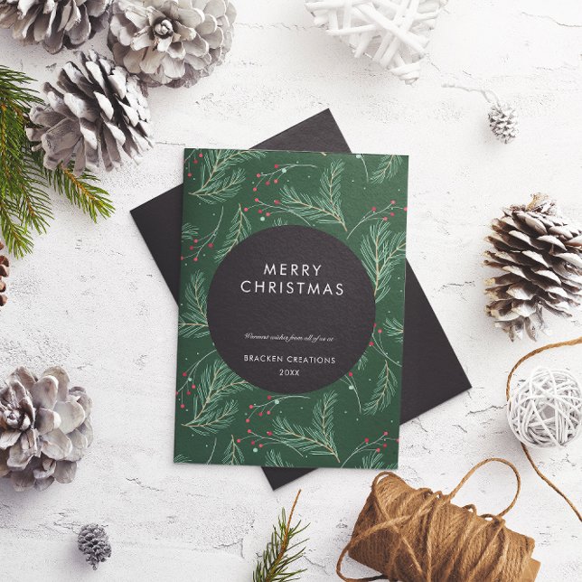 Modern Minimal Pine Pattern Corporate Christmas  Holiday Card (Creator Uploaded)