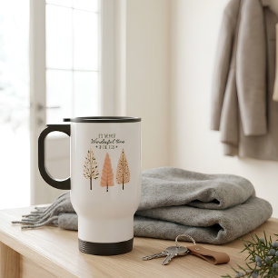 Modern Minimal Pine Tree Hygge Style Holiday Travel Mug