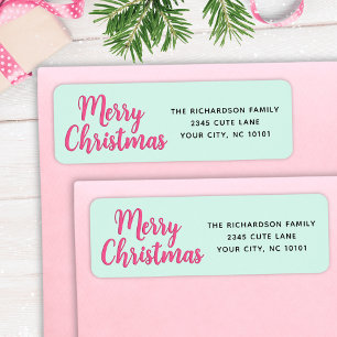Modern Minimal Pink and Mint Green Merry Christmas