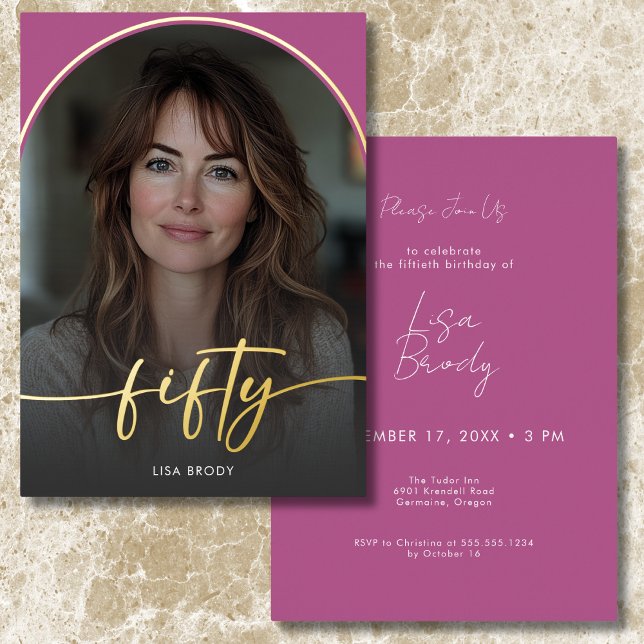 Modern Minimal Pink Arch Fiftieth Birthday (Modern Minimal Pink Arch Fiftieth Birthday Foil Invitation)