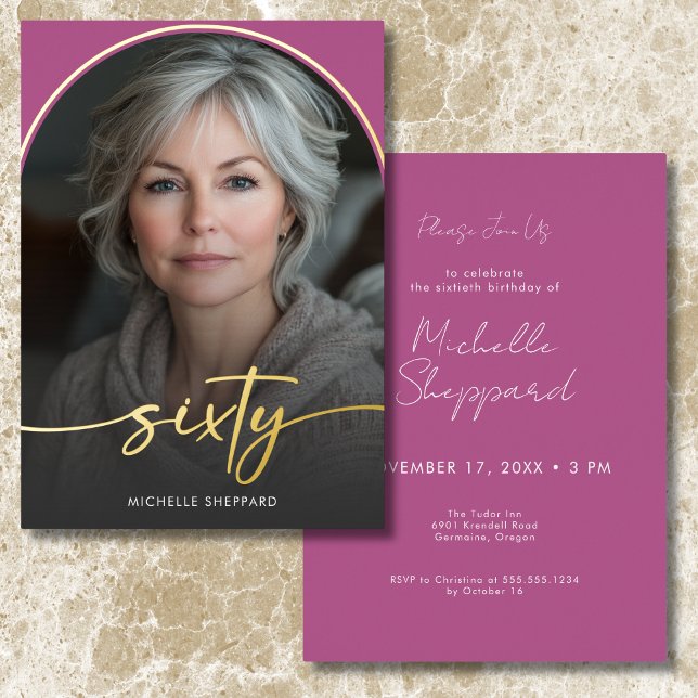 Modern Minimal Pink Arch Sixtieth Birthday (Modern Minimal Pink Arch Sixtieth Birthday Foil Invitation)