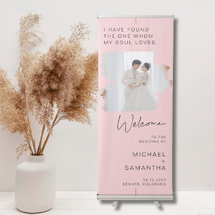 Modern Minimal Pink Background Wedding Welcome Retractable Banner