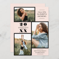 Modern Minimal Pink Black Photo Grid Graduation In