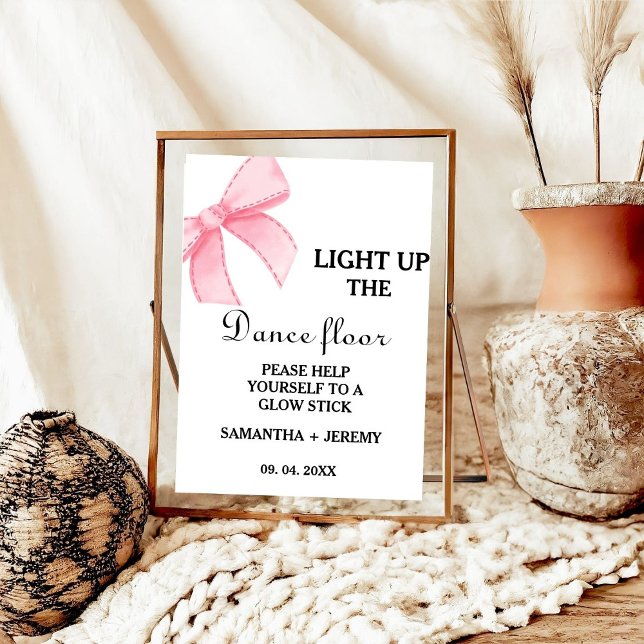 Modern Minimal Pink Bow Wedding Glow stick Sign (Creator Uploaded)