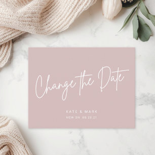Modern Minimal Pink Change the Date Announcement Postcard