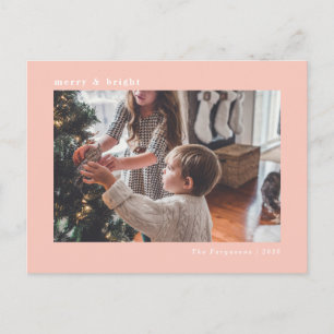 Modern Minimal Pink Christmas Holiday Photo Card