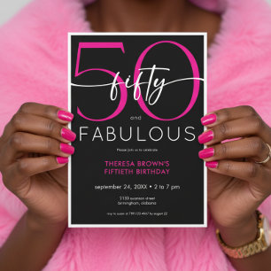 Modern Minimal Pink Fifty Fabulous Script Birthday Invitation