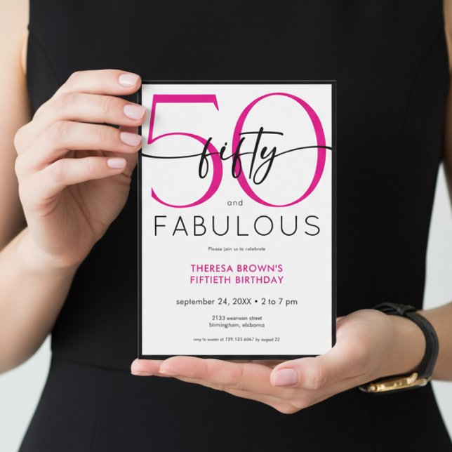 Modern Minimal Pink Fifty Fabulous Script Birthday Invitation (Creator Uploaded)