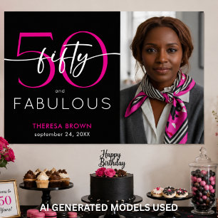 Modern Minimal Pink Fifty Fabulous Script Birthday Poster