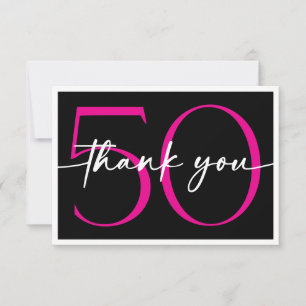Modern Minimal Pink Fifty Fabulous Script Birthday Thank You Card