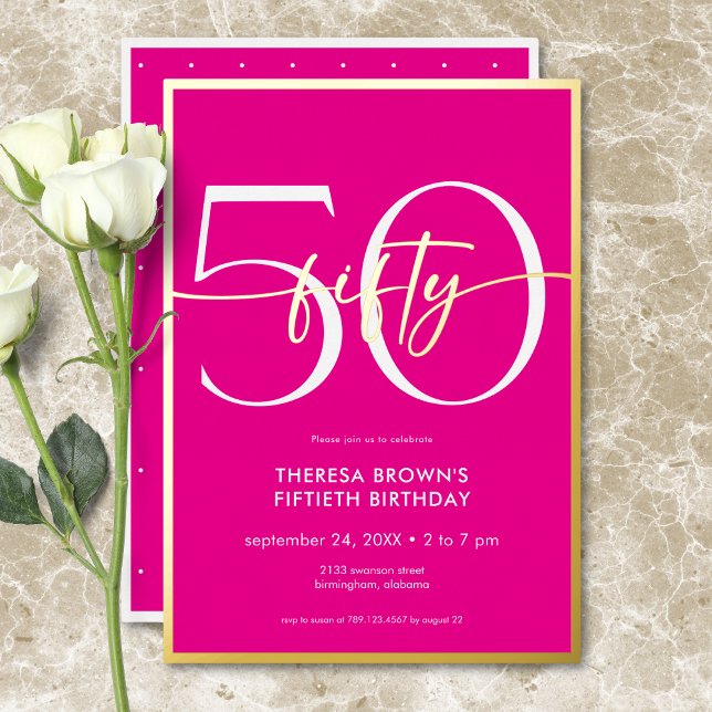 Modern Minimal Pink Fifty Script Birthday (Creator Uploaded)