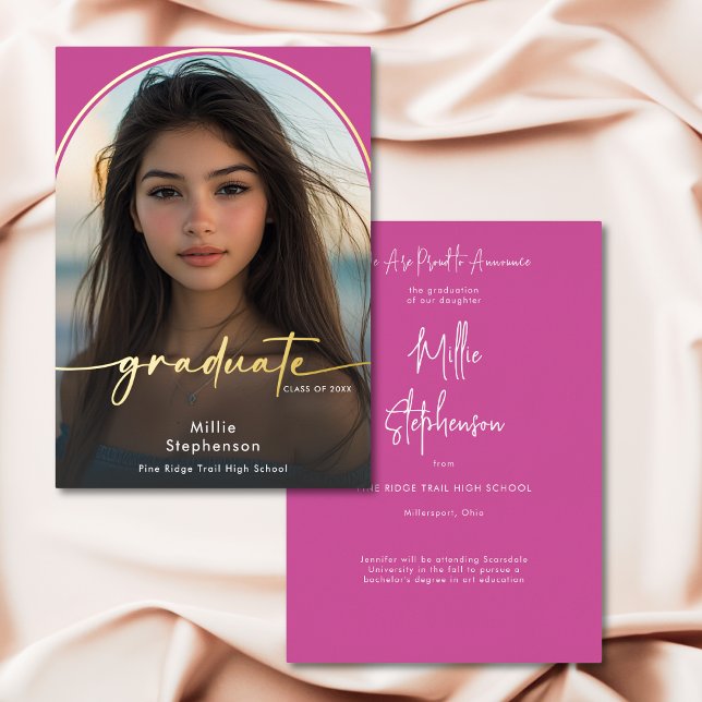 Modern Minimal Pink Foil Graduation Announcement (Creator Uploaded)