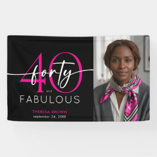 Modern Minimal Pink Forty Fabulous Script Birthday Banner