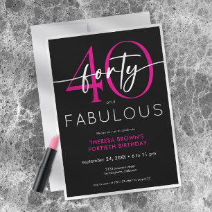 Modern Minimal Pink Forty Fabulous Script Birthday Invitation