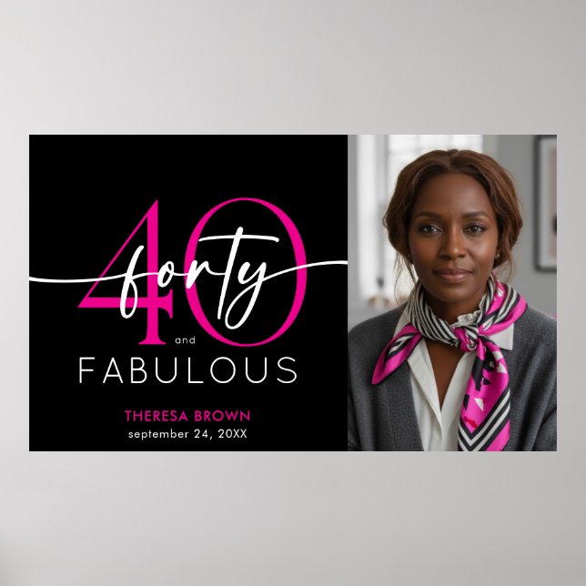 Modern Minimal Pink Forty Fabulous Script Birthday Poster (Front)