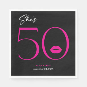 Modern Minimal Pink Lips She's Fifty Birthday Napkin
