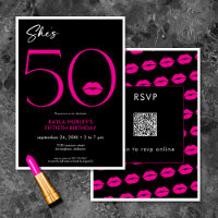 Modern Minimal Pink Lips She's Fifty Birthday QR