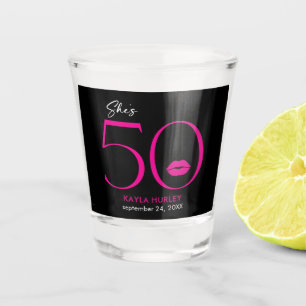 Modern Minimal Pink Lips She's Fifty Birthday Shot Glass