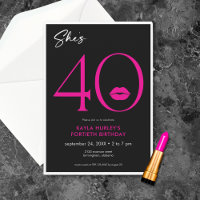 Modern Minimal Pink Lips She's Forty Birthday