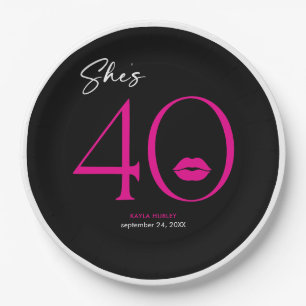 Modern Minimal Pink Lips She's Forty Birthday Paper Plate