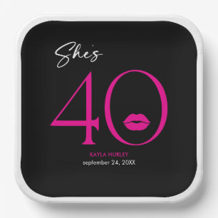 Modern Minimal Pink Lips She's Forty Birthday Paper Plate