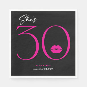 Modern Minimal Pink Lips She's Thirty Birthday Napkin