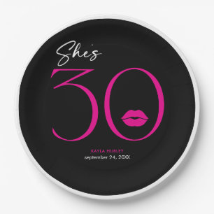Modern Minimal Pink Lips She's Thirty Birthday Paper Plate