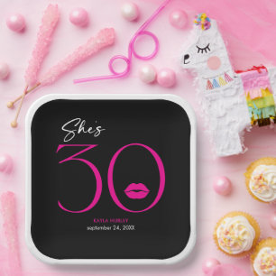 Modern Minimal Pink Lips She's Thirty Birthday Paper Plate