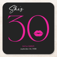 Modern Minimal Pink Lips She's Thirty Birthday