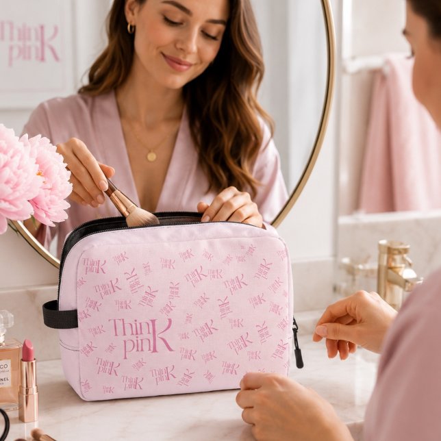 Modern Minimal Pink Monogram Think Pink  Dopp Kit (Creator Uploaded)