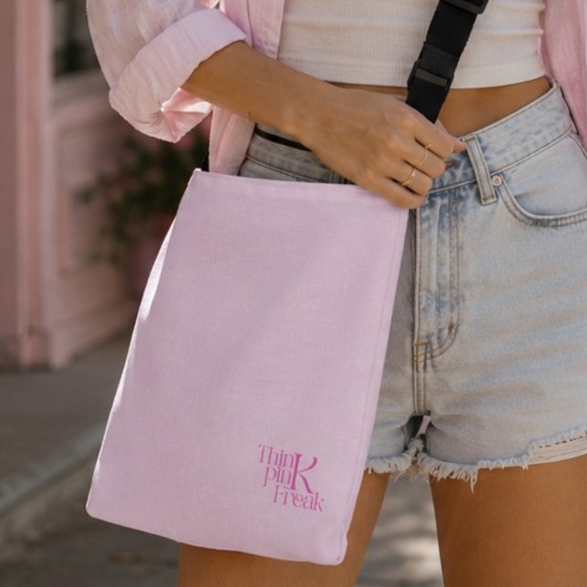 Modern Minimal Pink Monogram Think Pink Freak Crossbody Bag (Creator Uploaded)