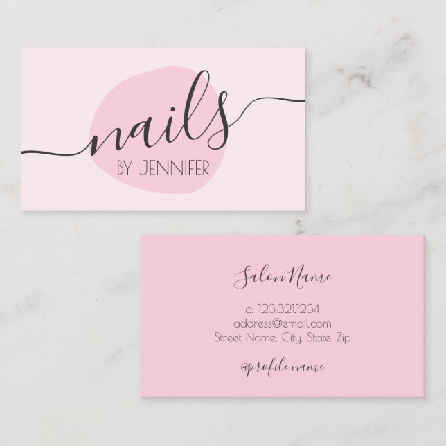 Modern minimal pink nails business card (Front/Back)
