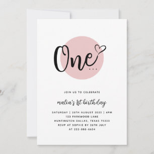 Modern Minimal Pink One   1st Birthday  Invitation