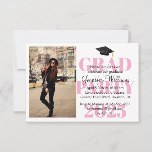 modern minimal pink script grad party 2026 photo invitation