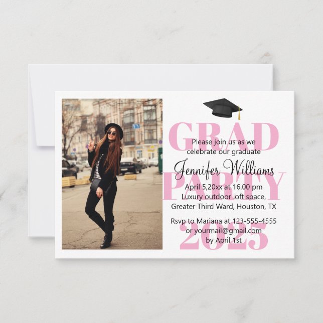modern minimal pink script grad party 2026 photo invitation (Front)