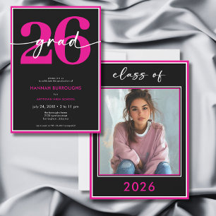 Modern Minimal Pink Script Graduation Party Invitation