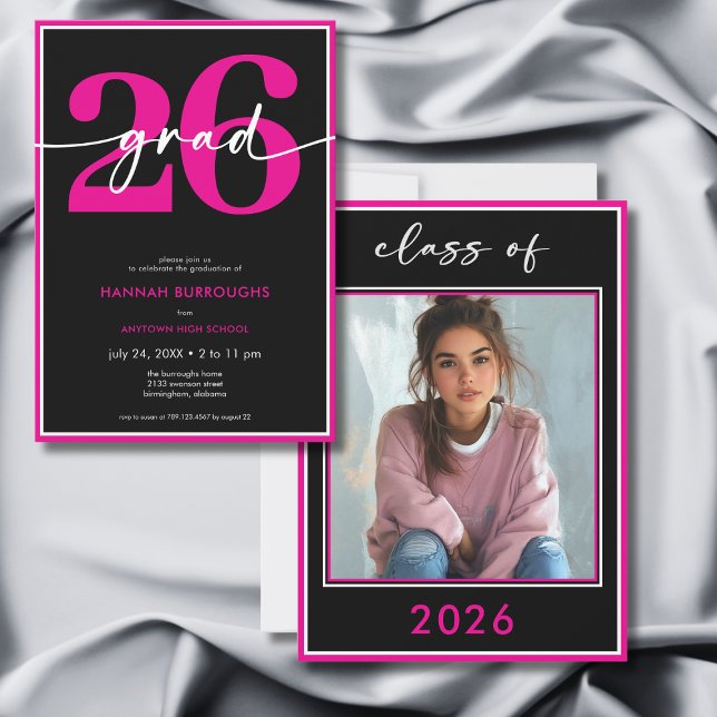 Modern Minimal Pink Script Graduation Party Invitation (Modern Minimal Pink Script Graduation Party Invitation)