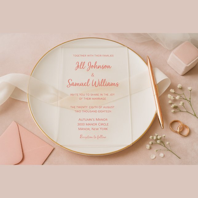Modern Minimal Pink Script Wedding  Acrylic Invitations (Creator Uploaded)