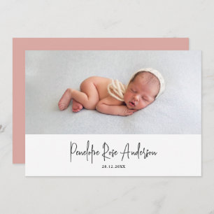 Modern minimal pink simple photo birth announcement