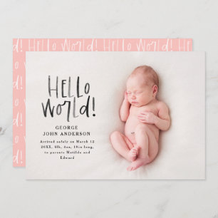Modern minimal pink simple photo birth announcement